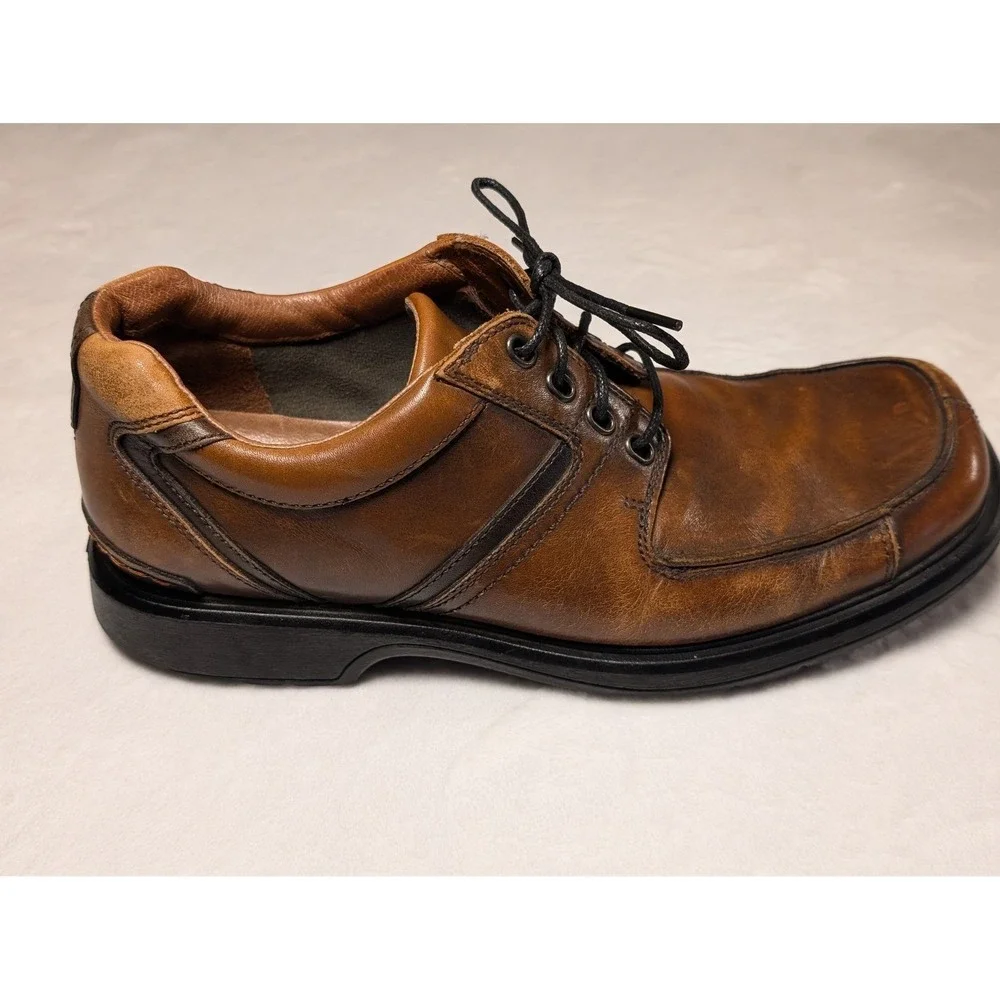 Vintage 02/06 Clarks Mens Brown Leather Square Toe Lace Up Dress Shoes Size 9.5M